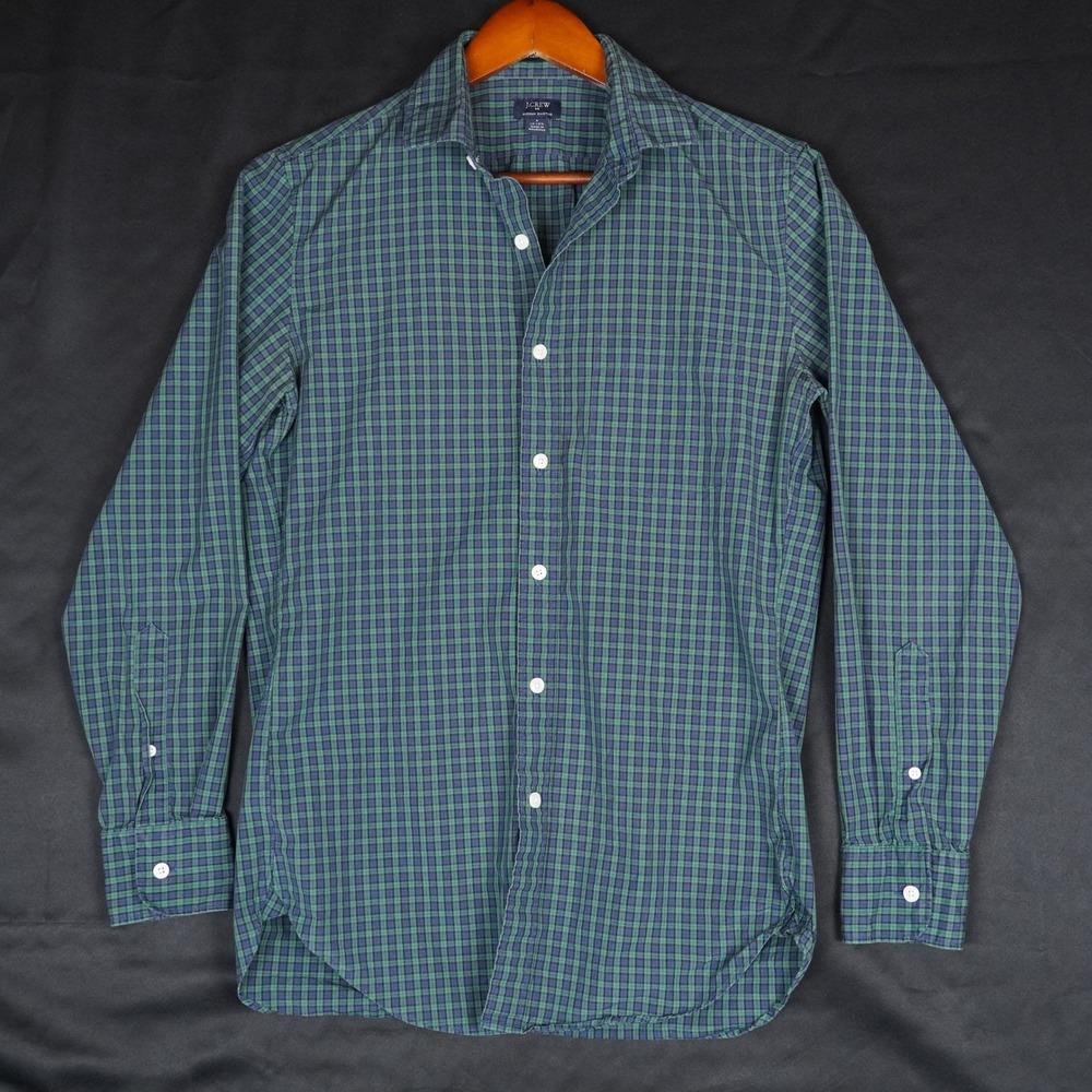 J.Crew Thompson Shirt Mens S Green Blue Plaid Check Button Down 100% Cotton